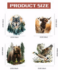 Four Hunting Animals Iron On Transfers Pack For Shirts And Hoodies, Forest Wolf Bear Dog Duck Heat Transfer Stickers, 25x25cm size details