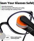 Ordilend eyeglasses cleaning kit with black handle and orange foam cleaning pads; includes four extra replacement pads