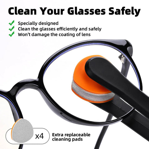 Ordilend eyeglasses cleaning kit with black handle and orange foam cleaning pads; includes four extra replacement pads
