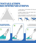 Installation guide for Turquoise 8x8x8 Foot Triangle Sun Shade Sail For Outdoor Patio Pergola Cover HDPE UV Resistant, showing recommended hardware.