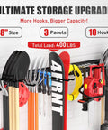 Garage Tool Organizer Wall Mount 48 Inch With 10 Adjustable Heavy Duty Hooks Holds Up To 400 Lbs Heavy-duty storage rack