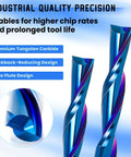 HQMaster 1/8 inch downcut router bit; blue tungsten carbide end mills, two pieces visible, 5-pack set.