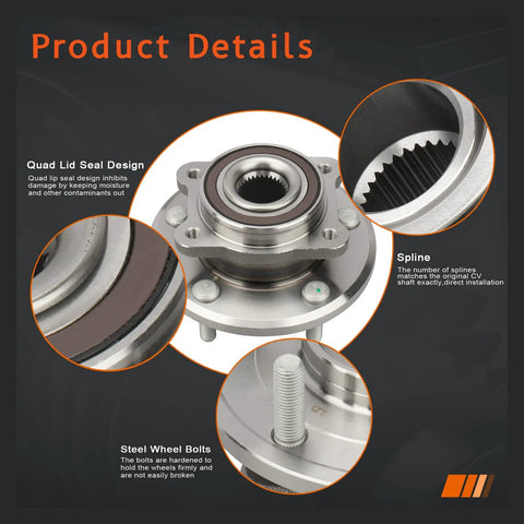 Front Wheel Hub And Bearing Assembly Left And Right 5 Lug With ABS For Dodge Journey 2009 2015 And Ram Promaster 1500 2500 3500 2014 Direct Fit Replacement For Easy Install Durable Corrosion Resistant Long Lasting Vehicle Component, showing quad lid seal and steel wheel bolts.