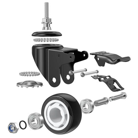 3 Inch Heavy Duty Stem Casters With Secure Twin Locking Brakes 360 Swivel Metal Caster Wheels Quiet Pu Rim parts and components layout.