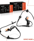 Top Shelf Front Left And Right Abs Wheel Speed Sensor For Honda Crv 2002 To 2006 mounted with connectors and packaging in background.