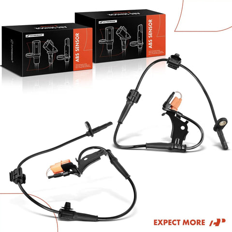 Top Shelf Front Left And Right Abs Wheel Speed Sensor For Honda Crv 2002 To 2006 mounted with connectors and packaging in background.