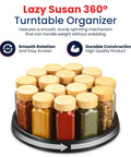 10 Inch Lazy Susan Turntable Set Of 4 Non Skid Cabinet Organizer with spices showing smooth rotation in durable plastic build.