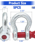 Five Pack Heavy Duty D Ring Anchor Shackles One Half Inch Galvanized Clevis Shackle Screw Pin Two Ton Load Capacity For Tow Straps Winch Traction And Vehicle Recovery Great For Off Road Recovery And Tough Towing Jobs In All Weather product dimensions and details.