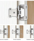 Heavy Duty Self Closing Cabinet Hinges Twenty Five Pairs Brushed Nickel Face Mount With Semi Concealed One Half Inch Overlay For Kitchen Cupboards Built Tough No Sweat Setup Guaranteed installed on a cabinet door.
