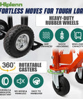 Beefy Aluminum 4 In 1 Convertible Hand Truck Dolly With Four Smooth Wheels and Heavy Duty Frame showing heavy-duty rubber wheels and casters.