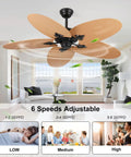 52-Inch Tropical Palm Leaf Ceiling Fan (No Light) with hand-woven rattan blades in a modern living room setting.