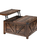 Dope Farmhouse Lift Top Coffee Table With Storage And USB Charging Station Wood Square Center Table With Hidden Space Brown