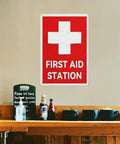 Emergency Medical Facility Sign 8x12 Aluminum Indoor Outdoor Safety Plaque Fade Resistant Wall Marker in an office setting.