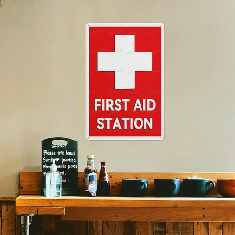 Emergency Medical Facility Sign 8x12 Aluminum Indoor Outdoor Safety Plaque Fade Resistant Wall Marker in an office setting.