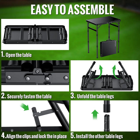 Easy assembly guide for Foldable Camping Table With Waterproof Plastic Tabletop Portable Picnic Table Aluminum Frame Three Height Levels