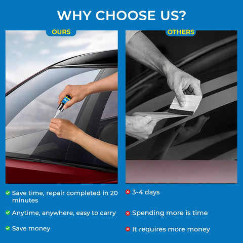 Comparison of using Windshield Crack Repair Kit Three Bottles Nano Quick Fix Glass Repair Liquid on car window vs traditional method