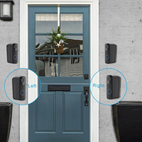 Adjustable Doorbell Angle Mount For Blink 1st Gen And REOLINK WiFi Video Doorbell, shown in multiple tilts on a blue front door.