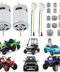 Two Pack 24V DC Motors, 25,000 RPM high speed drive motors for kid's ride on cars, replacement electric car motors, gear set shown