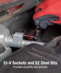 Using Handy 1/4 Inch Drive Dual Flex Head Ratchet Set to tighten bolt in tight automotive space.
