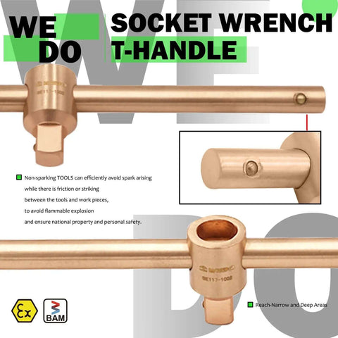 Kickass 21 Piece Non Sparking Tool Set Featuring Hella Tough Die Forged Beryllium Copper Sockets And A Smooth Three Quarter Inch Drive Ratchet Wrench with T-handle