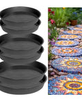 Six Piece Round Stepping Stone Molds For Concrete, Reusable Plastic Molds In 10, 11 And 12.5 Inch Sizes For Garden Paths