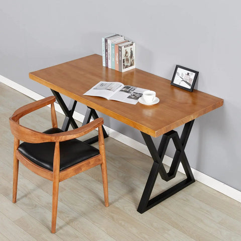 Wooden table with black Beefy Industrial Modern Metal Table Legs 28 Inch High 24 Inch Wide DIY Dining Coffee Desk Workbench Base