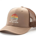 Cool Women Trucker Cap For Girls Distressed Washed Low Profile Baseball Hat with "No Crying on the Yacht" text and mesh back