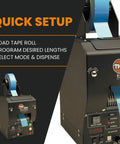 Pro Level Industrial Grade Automatic Tape Dispenser No Sweat Electronic Tape Cutter Programmable Precision Cuts Up To 394 Inches Zero Waste Steel Machine with tape roll loaded.