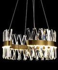 Golden Modern Crystal Chandelier Pendant Light 20 Inch Round LED Fixture Dimmable Flush Mount For Dining Room And Foyer