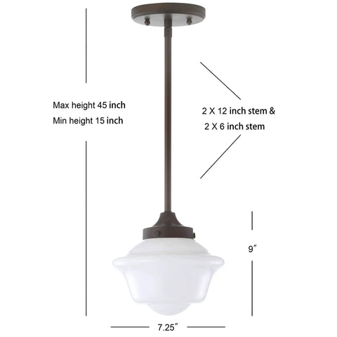Oil Rubbed Bronze Dope Modern Schoolhouse LED Pendant Light Fixture With White Glass Shade Adjustable Drop Metal Hanging Lamp