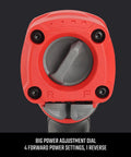 Close-up of power adjustment dial on Beefy 1/2 Inch Air Impact Wrench, showing forward and reverse settings
