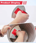 Hands holding Pro Grade Drywall Skimming Blade Set With 16 Inch And 24 Inch Blades Semicircular Blade for smooth edges.