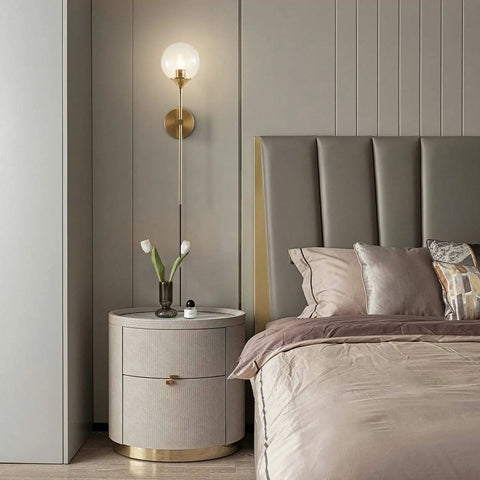 Gold Globe Wall Sconce Plug In Mid Century Modern Long Arm Light With Bubble Glass Shade Brush Brass Vanity Fixture