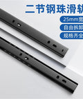 27 Inch Wide Two Section Drawer Track With Quiet Soft Close Glide Built Tough With Steel Ball Bearings 16 Inch Length Small Size Two Pack Mute Slide For Kitchen Cabinets And Office Drawers shown in black steel