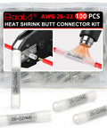100 Pack Heat Shrink Butt Connectors 26 22 Gauge Marine Grade Waterproof Wire Splice Connectors Tinned Copper Crimp