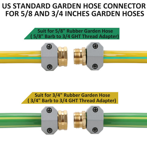 All Metal Garden Hose Repair Kit With Aluminum Mender Connectors And Zinc Clamps For Five Eighths And Three Quarters Inch Hoses