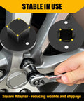 Tough As Nails Low Profile Impact Socket Adapter Set featuring square adapter, hand using ratchet wrench on wheel.