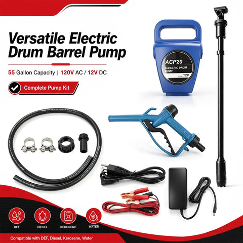 Nakkaa Versatile Electric Barrel Pump For 55 Gallon Drums With Dual 120V Ac And 12V Dc Power Options Perfect For Moving Def Diesel Water Kerosene And Other Fluids Efficiently In Garage Or Shop Settings