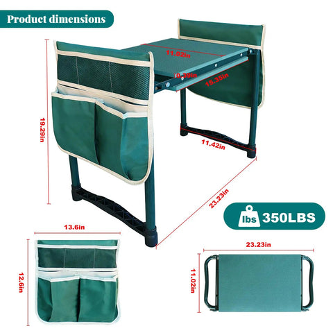 Heavy Duty Garden Kneeler And Seat With Dual Tool Bags, Extra Wide 11.02 Inch Foldable Stool For Knee And Back Support, shown folded.