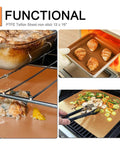 Must Have Nonstick Teflon Sheets 12 By 16 Inches shown with baking and grilling food applications