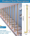 Product size description for Real Deal Gold L Shape Stair Handrail Built Tough For Indoor Steps Heavy Duty Galvanized Metal Guardrail.
