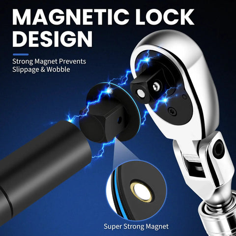Magnetic lock design of upgraded low profile impact socket adapter set showing strong magnet connection