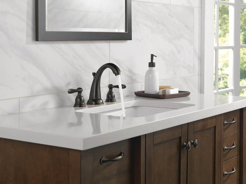 Windemere Brushed Nickel 8 Inch Widespread Bathroom Faucet For Vanity Three Hole Sink Setup, stainless faucet on vanity
