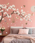 Dope Chinese Style Wall Decal With White Magnolia Blossoms Black Tree Flying Birds And Moon Calligraphy Removable DIY Murals For Kids Nursery Bedroom Office Home Decor 50x74 Inches