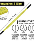 Bulldog Tough Rock Solid 4 Inch By 20 Foot 2 Ply Polyester Lifting Sling Strap Flat Eye Design 11200 Lbs Vertical Load Rating dimensions and hitch types.