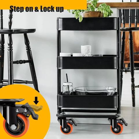Beefy 3 Inch Heavy Duty Caster Wheels Set Of 4 With 1500 Lb Capacity on cart, lock mechanism detail
