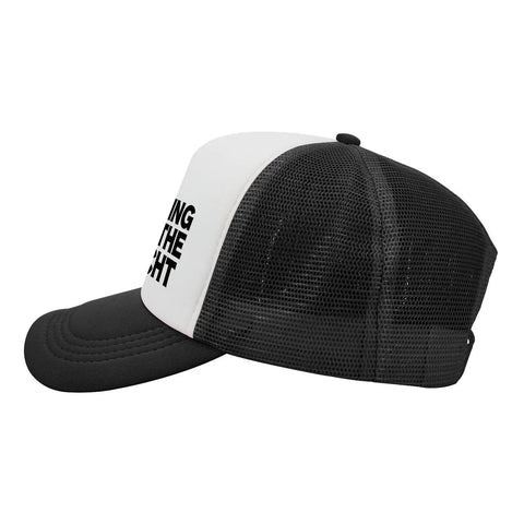 Side view of Breathable Trucker Hat for Men No Crying On The Yacht Style Plain Cap With No Sweat Band, mesh back design