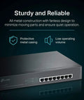8 Port Gigabit PoE Switch With 153W Budget For Small Offices Plug And Play metal desktop switch with 8 PoE+ ports and fanless casing