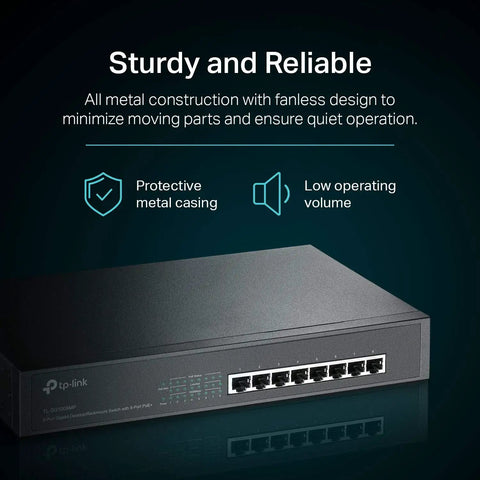 8 Port Gigabit PoE Switch With 153W Budget For Small Offices Plug And Play metal desktop switch with 8 PoE+ ports and fanless casing