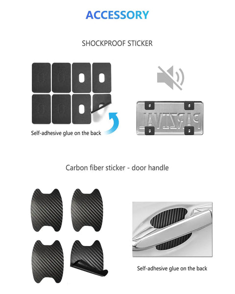 Shockproof sticker and carbon fiber door handle stickers with self-adhesive backs for vehicle protection.
